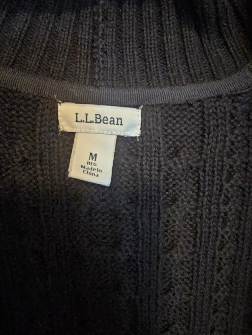 L.L.Bean Navy Cable Knit Open-Front Cardigan — Size Medium - Picture 2 of 4